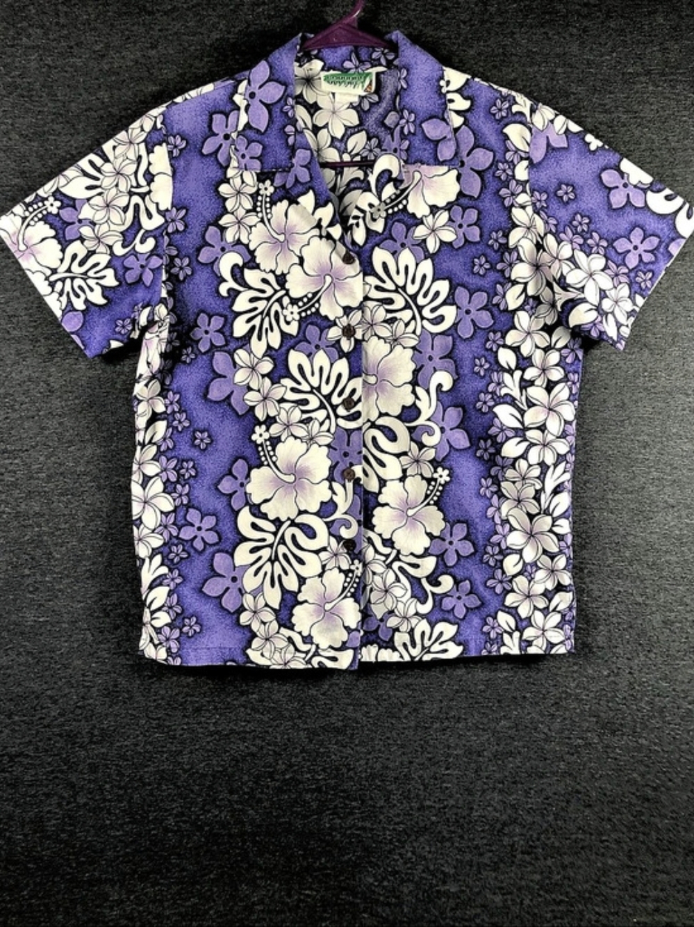 Hawaiian Apparel Floral Button Down Shirt in Purple & White Size S